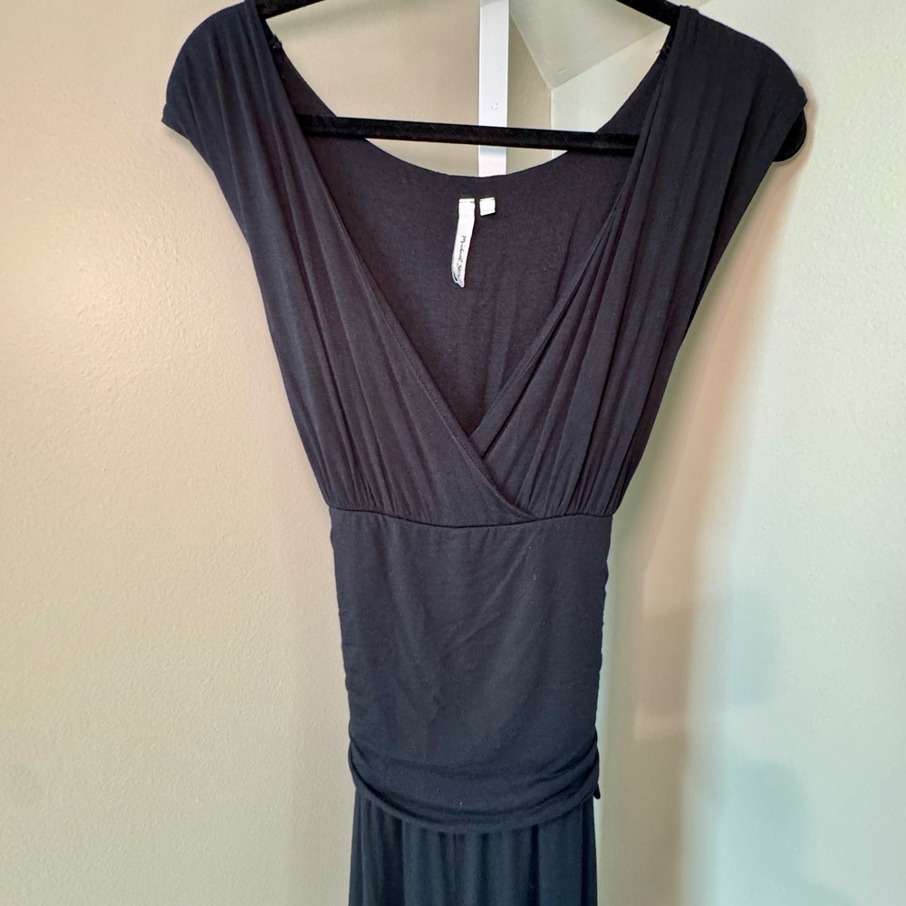 Michael‎ Stars Black Cap Sleeve Ruched Waist Wide Leg Jumpsuit Tie Back Large